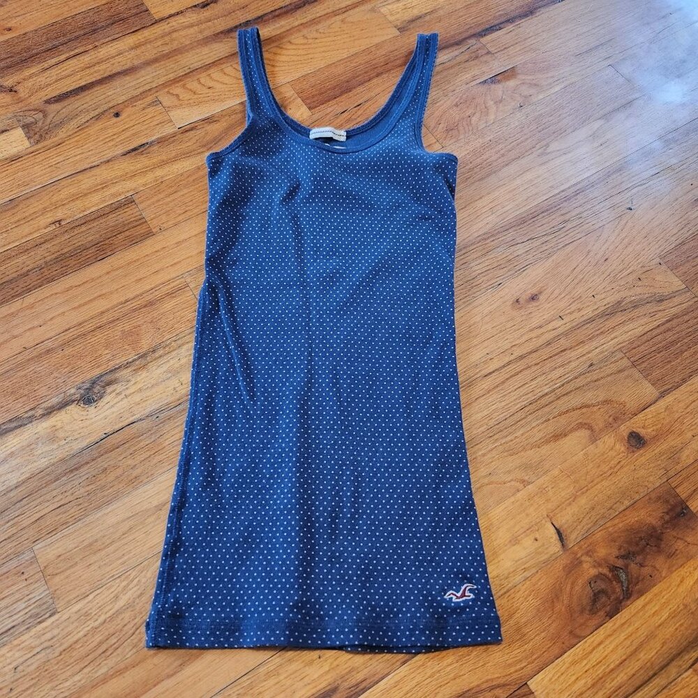 Hollister Navy Blue Polka Dot Tank Top Dress Y2K Style M 100% Cotton Sleeveless